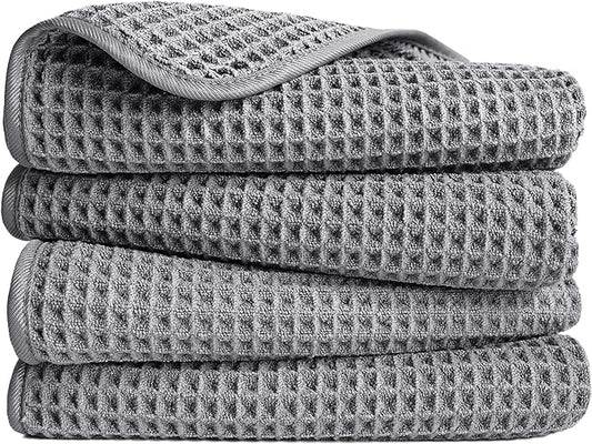 (4 PACK) 16"X24" MICROFIBER WAFFLE WEAVE TOWEL 380 GSM GREY/GREY TRIM